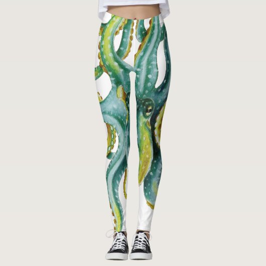 Octopus Blue Waterverf Art Leggings (Voorkant)