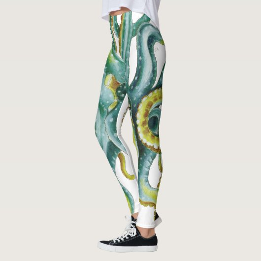 Octopus Blue Waterverf Art Leggings (Links)