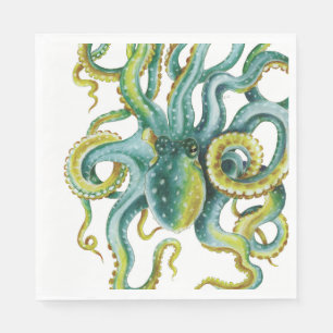 Octopus Blue Waterverf Art Servet
