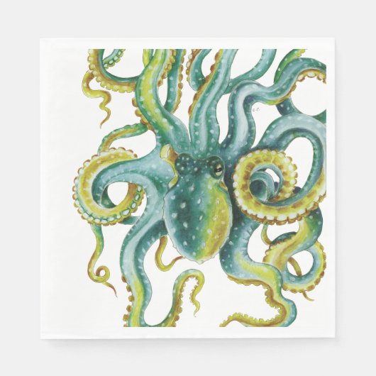 Octopus Blue Waterverf Art Servet (Voorkant)