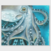 Octopus Blue Waterverf Detail Cadeaupapier (Vlak)