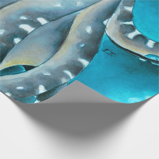 Octopus Blue Waterverf Detail Cadeaupapier (Hoek)