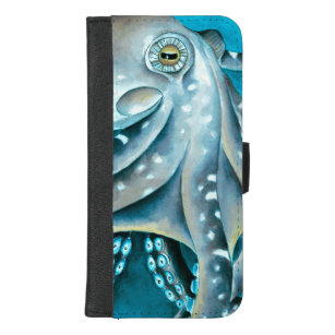 Octopus Blue Waterverf Detail iPhone 8/7 Plus Portemonnee Hoesje