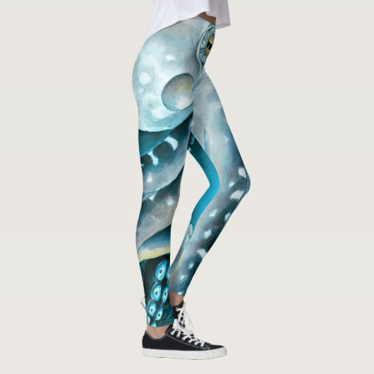 Octopus Blue Waterverf Detail Leggings (Rechts)