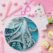 Octopus Blue Waterverf Detail Papieren Bordje (Feest)