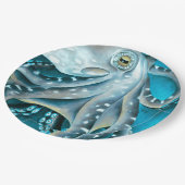 Octopus Blue Waterverf Detail Papieren Bordje (Gekanteld)