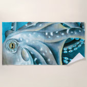Octopus Blue Waterverf Detail Strandlaken (Voorkant)