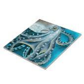 Octopus Blue Waterverf Detail Tegeltje (Zijkant)