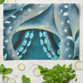 Octopus Blue Waterverf Detail Theedoek (Gevouwen)