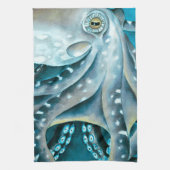 Octopus Blue Waterverf Detail Theedoek (Verticaal)