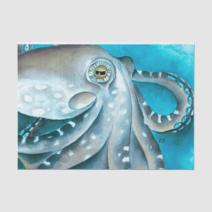 Octopus Blue Waterverf Detail Tissuepapier