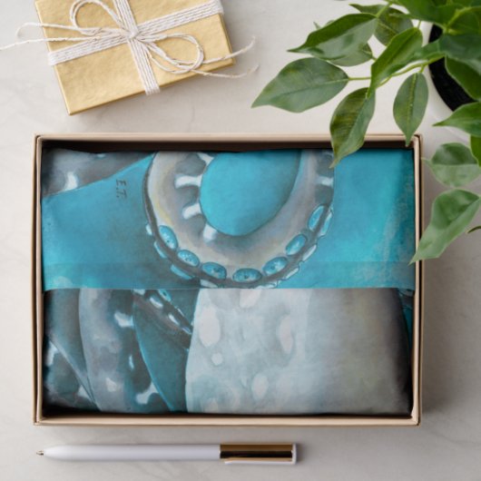 Octopus Blue Waterverf Detail Tissuepapier (Geschenk)