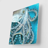 Octopus Blue Waterverf Detail Vierkante Klok (Hoek)