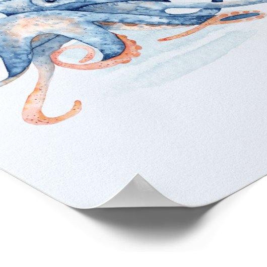Octopus Blue Waterverf Ocean Thmed Zee Poster (Hoek)