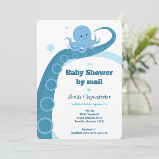Octopus Blue White Baby shower per post Kaart (Staand voorkant)