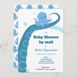 Octopus Blue White Baby shower per post Kaart