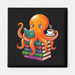 Octopus boek lezen koffie liefhebber oceaan grappi magneet