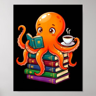 Octopus boek lezende koffie liefhebber oceaan grap poster