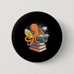 Octopus boek lezende lezer oceaan grappig ronde button 5,7 cm