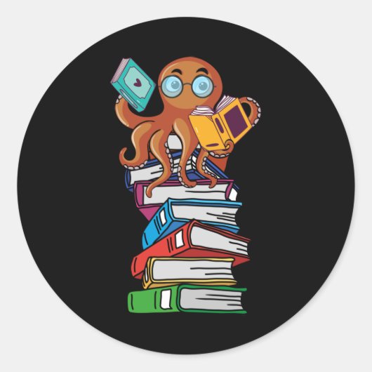 Octopus Book Reading Kraken Library Humor Reader Ronde Sticker (Voorkant)