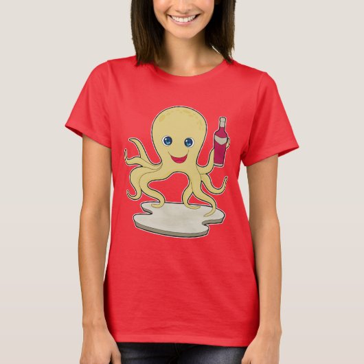 Octopus Bottle Wine T-shirt (Voorkant)