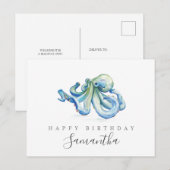 Octopus Briefkaarten Blauwe Waterverf (Voorkant / Achterkant)