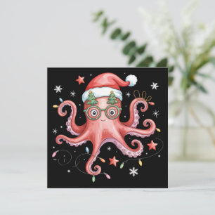 Octopus Bril Kerstman Hoed Kerst Licht Oceaan  Feestdagenkaart