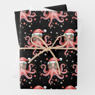 Octopus Bril Kerstman Hoed Kerst Licht Oceaan Inpakpapier Vel