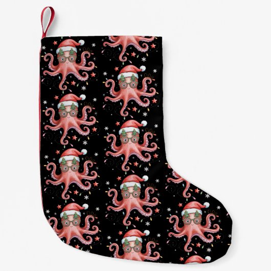 Octopus Bril Kerstman Hoed Kerst Licht Oceaan Kleine Kerstsok (Voorkant)