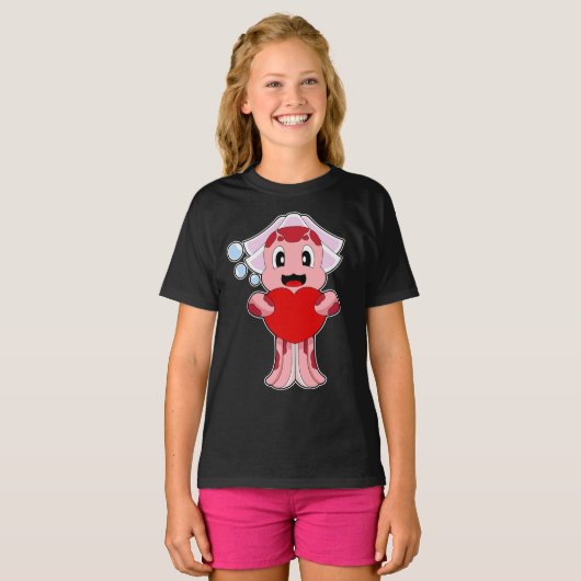 Octopus bruid hart bruiloft t-shirt (Voorkant volledig)
