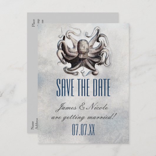 Octopus Bruiloft Save The Date Briefkaart (Voorkant / Achterkant)