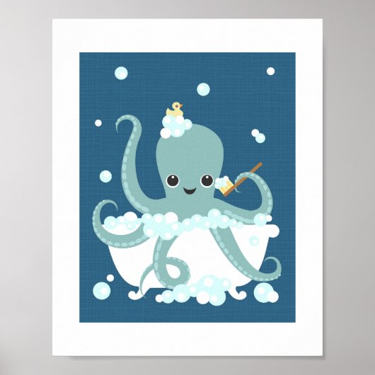 Octopus Bubble Bath Poster Print (Voorkant)