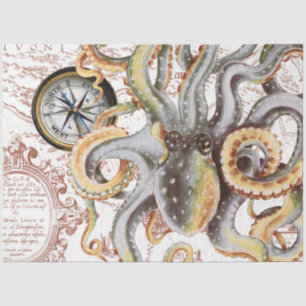 Octopus Burnt Oranje Kaart Compass Nautica Tissuepapier