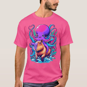 Octopus Capybara Lover Grappige Octopus Rijden Cap T-shirt