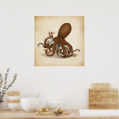Octopus Chemist Holding Glass Flask Steampunk Lab Poster (Keuken)