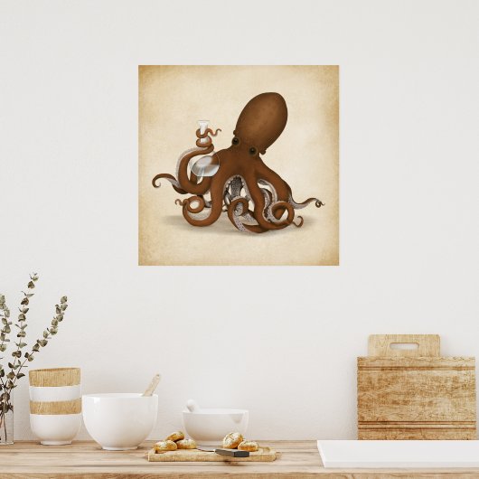 Octopus Chemist Holding Glass Flask Steampunk Lab Poster (Keuken)