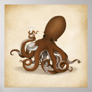 Octopus Chemist Holding Glass Flask Steampunk Lab Poster
