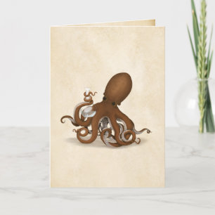 Octopus & Chemistry Flask  Parchment Bedankkaart