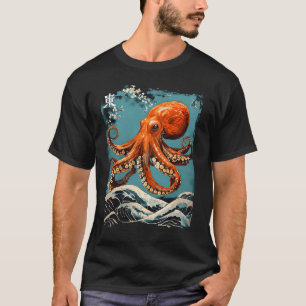 Octopus Cherry Blossom Tree Japanse houtblok kunst T-shirt