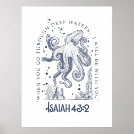 Octopus Christelijk ontwerp Diepe wateren Jesaja 4 Poster