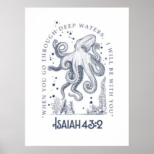 Octopus Christelijk ontwerp Diepe wateren Jesaja 4 Poster