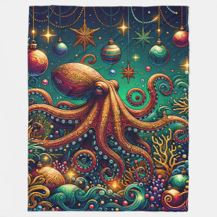 "Octopus Christmas Decorating Wonderland" Fleece Deken