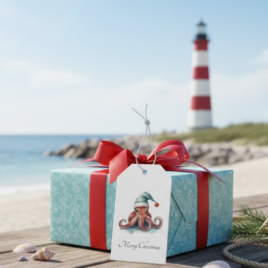 Octopus Christmas Joy, op maat Cadeaulabel