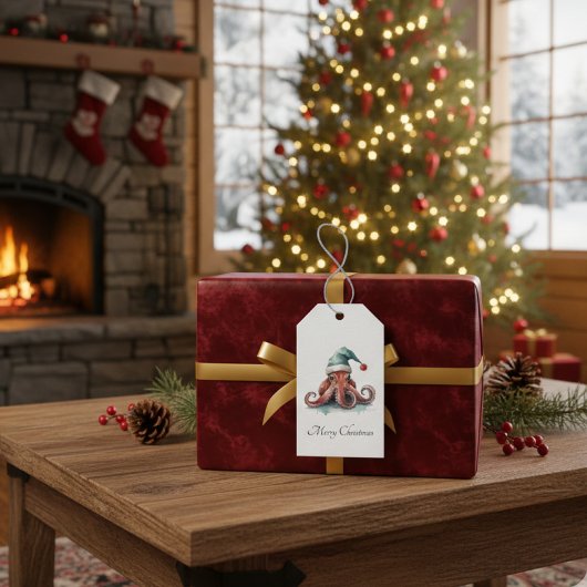 Octopus Christmas Joy, op maat Cadeaulabel