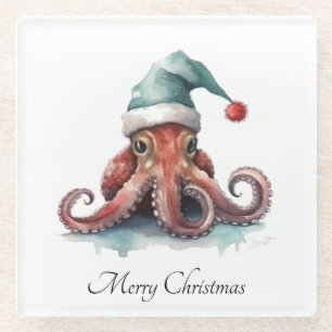 Octopus Christmas Joy, op maat Glazen Onderzetter
