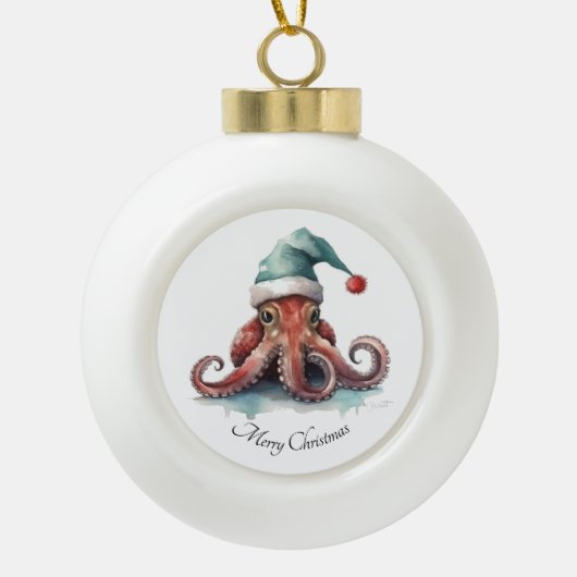 Octopus Christmas Joy, op maat Keramische Bal Ornament (Voorkant)