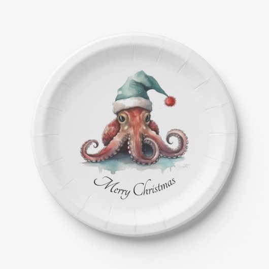 Octopus Christmas Joy, op maat Papieren Bordje (Voorkant)