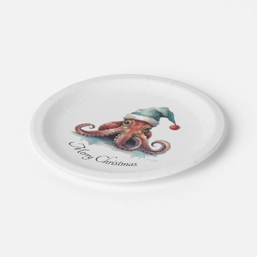 Octopus Christmas Joy, op maat Papieren Bordje (Gekanteld)