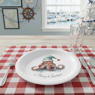 Octopus Christmas Joy, op maat Papieren Bordje