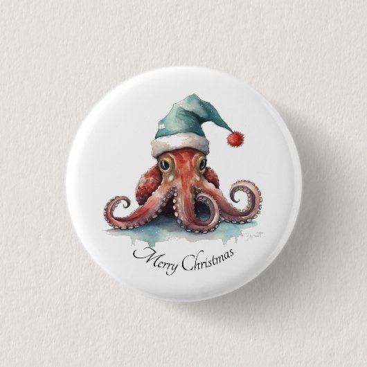 Octopus Christmas Joy, op maat Ronde Button 3,2 Cm (Voorkant)
